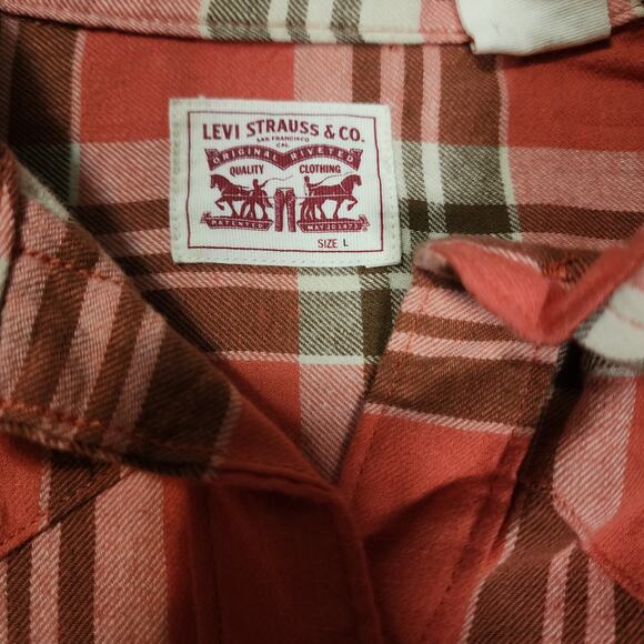 Levi’s Western Pearl Snap Flannel Shirt Women’s size Large Plaid 2194 - Picture 3 of 6